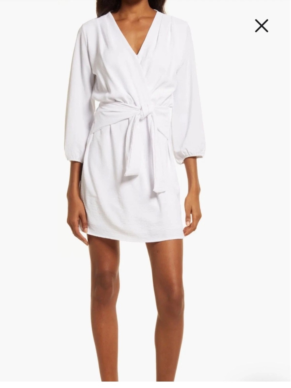 V-Neck White Tie-Waist Midi Dress